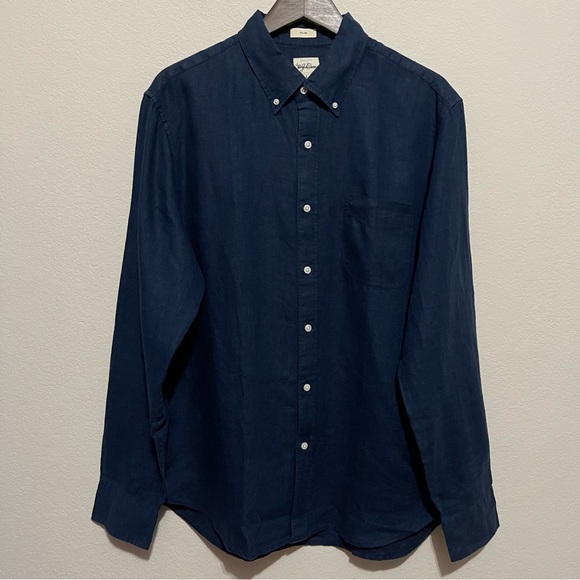 J Crew Men’s Slim Baird McNutt Irish Linen Shirt Long Sleeve Size Large in Ink - Picture 10 of 15